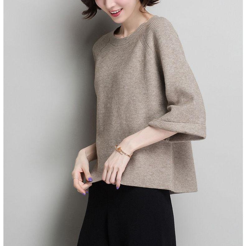 

Весенне-осенний женский трикотажный свитер с круглым вырезом и рукавом три четверти, короткий пуловер, эластичный трикотажный топ S верблюд