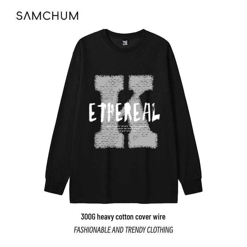 

American 300g Casual Double-Faced Fleece Round Neck Long Sleeve Top Large білий