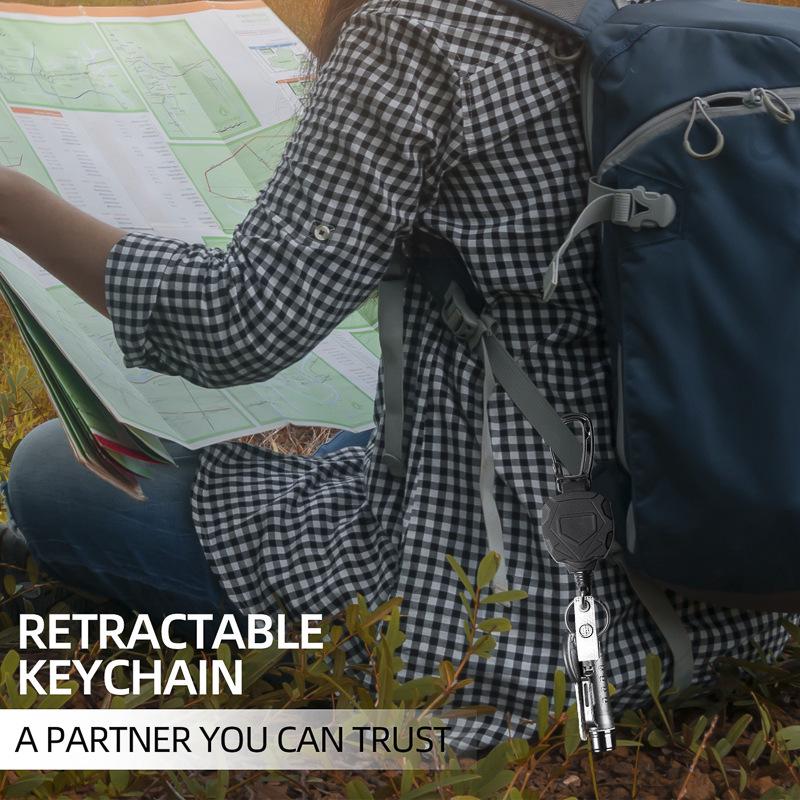 Outdoor Mountaineering Retractable Keychain Clip with Easy-Pull Buckle and Wire Rope Badge Holder