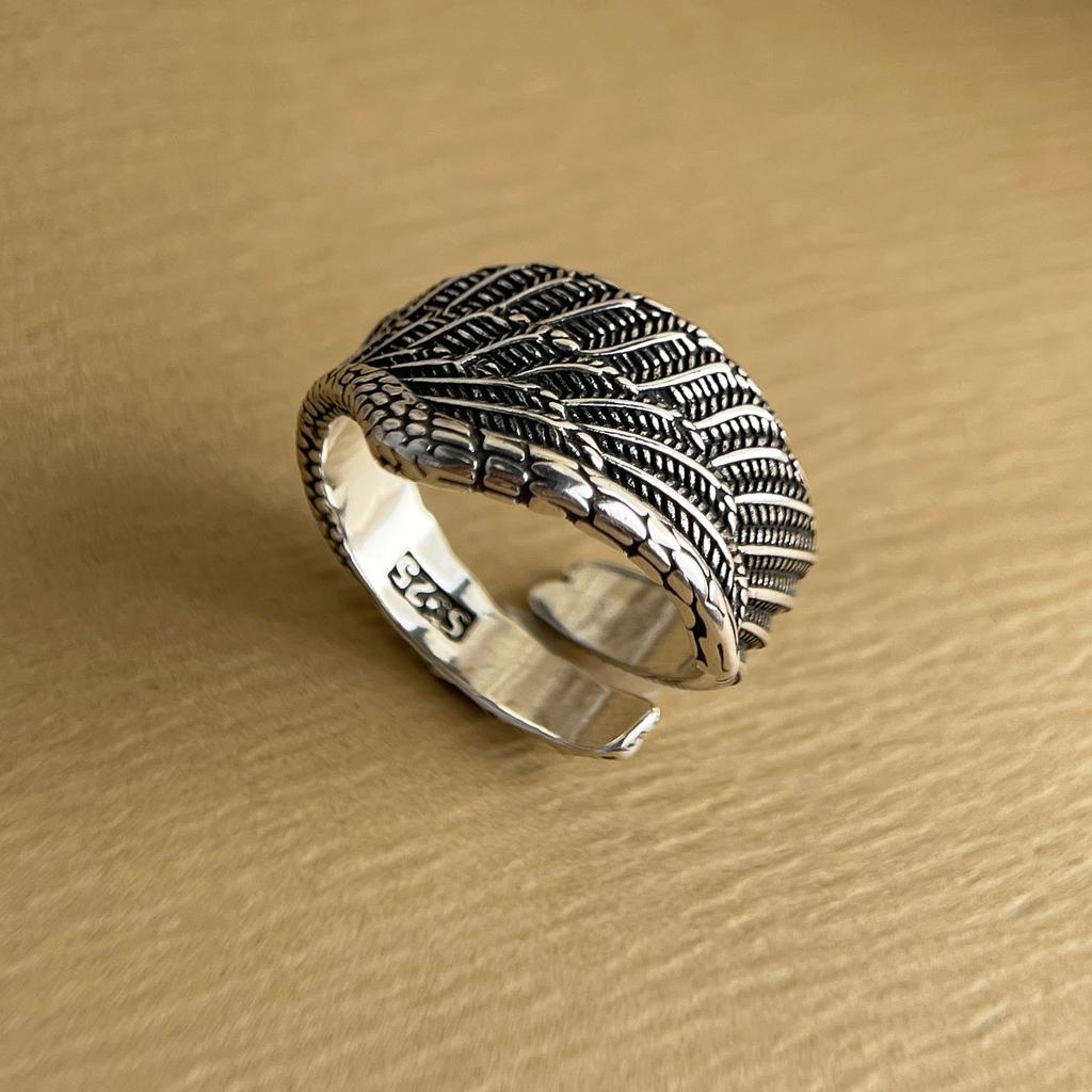 Xiaomi 925 Sterling Silver Rings For Women Geometric Fine Jewelry Finger Adjustable Wide Retro Wing Ring For Party Birthday Gift
