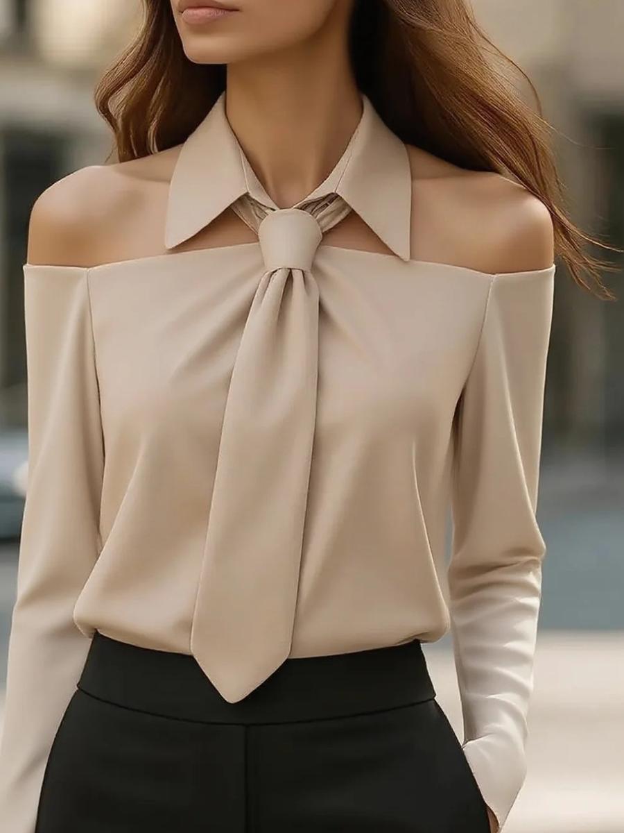 

Autumn Solid Casual Loose Fit Long Sleeve Collar Shirt for Women XXL хакі