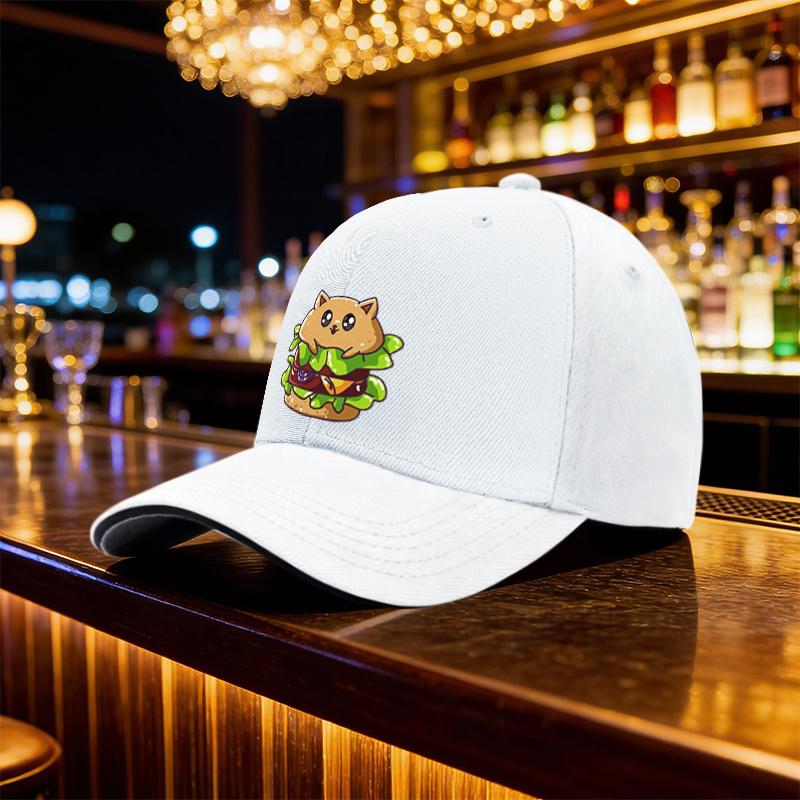 Hamburger Cat Printing Baseball Cap Adjustable Polyester Casual Hip Hop Hat For Adults Outdoor