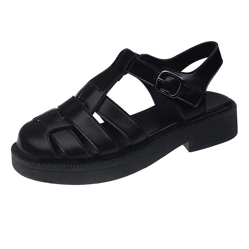 

Женские сандалии в стиле ретро, роскошные римские сандалии, повседневные летние туфли с пряжкой и ремешком, женская обувь на толстом каблуке 37 чёрный