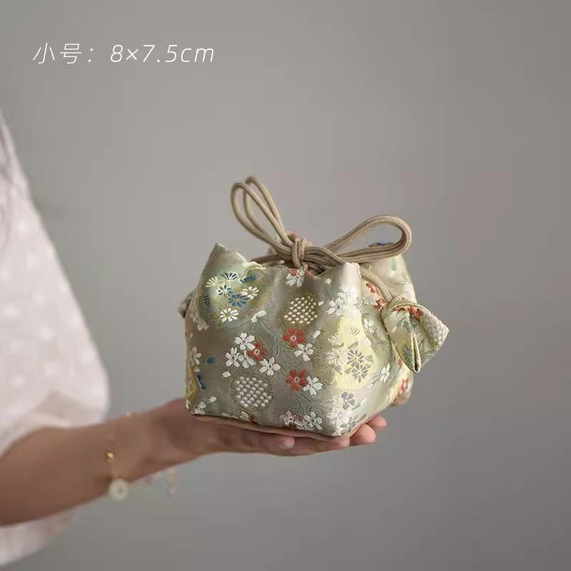 Portable Thickened Tea Cup Bag, Silk Brocade Embroidery, Tea Cup Storage Bag, Single Cup, Cozies Tea Set Accessories