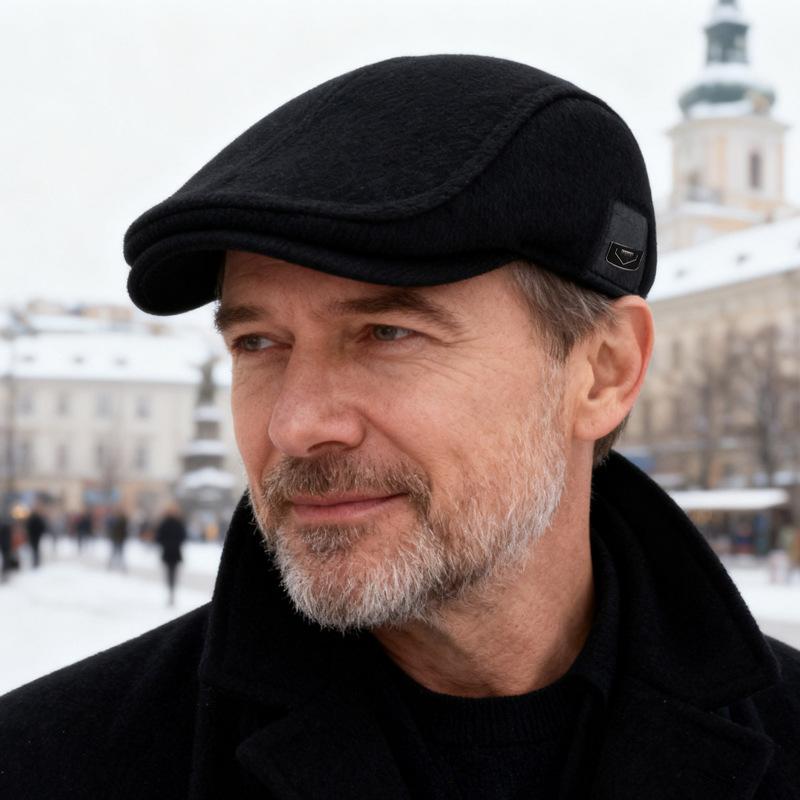 Men's Winter Middle-Aged and Elderly Warm Cotton Hat Outdoor Cold-Proof Thick Ear Protecting Cap Forward Beret