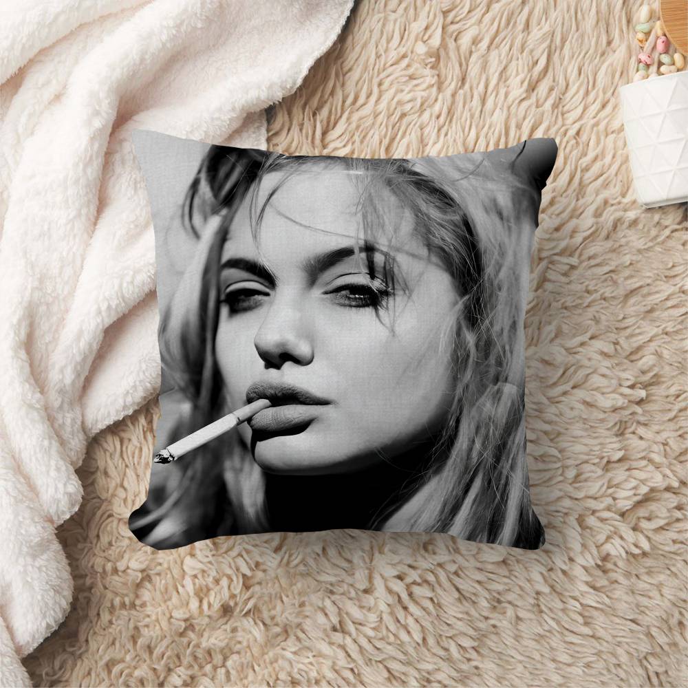 Actor Star Angelina Jolie Pillow Anime Pillow Sofa Bed Head Pillow Cover Cushion Cover 45X45 Cm Fashion Peach skin 18*18(CM)-1Pcs