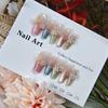 Huayang Time French Colorful Cat Eye Crystal Flower Nails, Handmade for Fresh Spring/Summer Wear