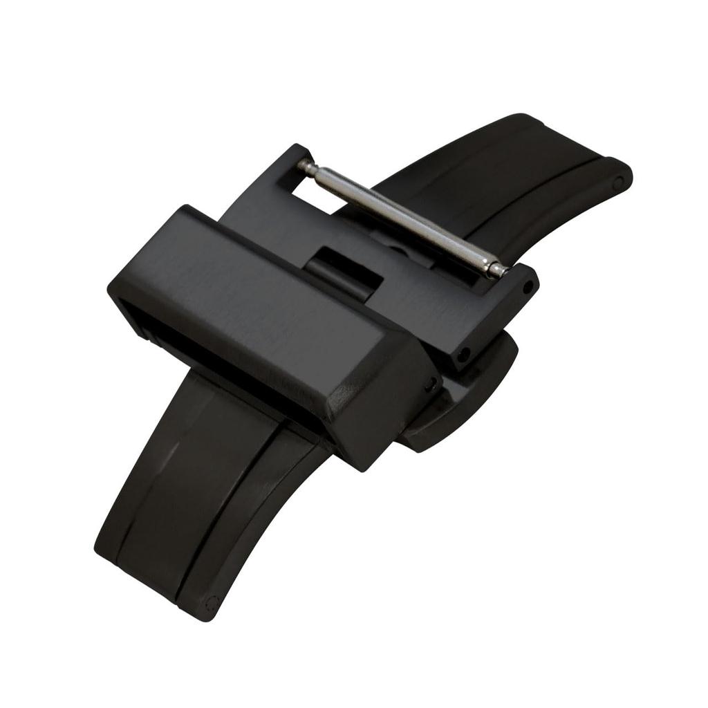 Watch strap, watch band, double-folding push-button D-buckle, PBF RE-BUCKLE buckle, satin finish, stainless steel, CASSIS, 20mm, black.