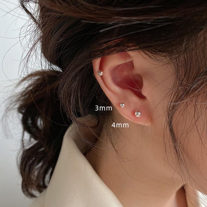 2025 New Style 925 Sterling Silver Round Bead Stud Earrings for Women - Ear Cartilage Care Jewelry