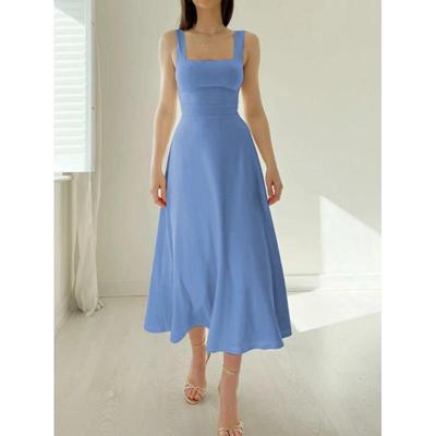 European & American Women's Summer Dress with Thick Straps and Slim Fit Waist