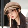 Korean Autumn Pu Leather Button Duck Tongue Beret Hat for Women Navy Style Fashion High End Look Small Versatile Octagonal Hat
