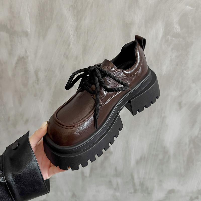 The First Layer of Cowhide Small Leather Shoes for Women's 2025 Autumn and Winter New Thick-soled Versatile British College Style Retro Jk Loafer Sin