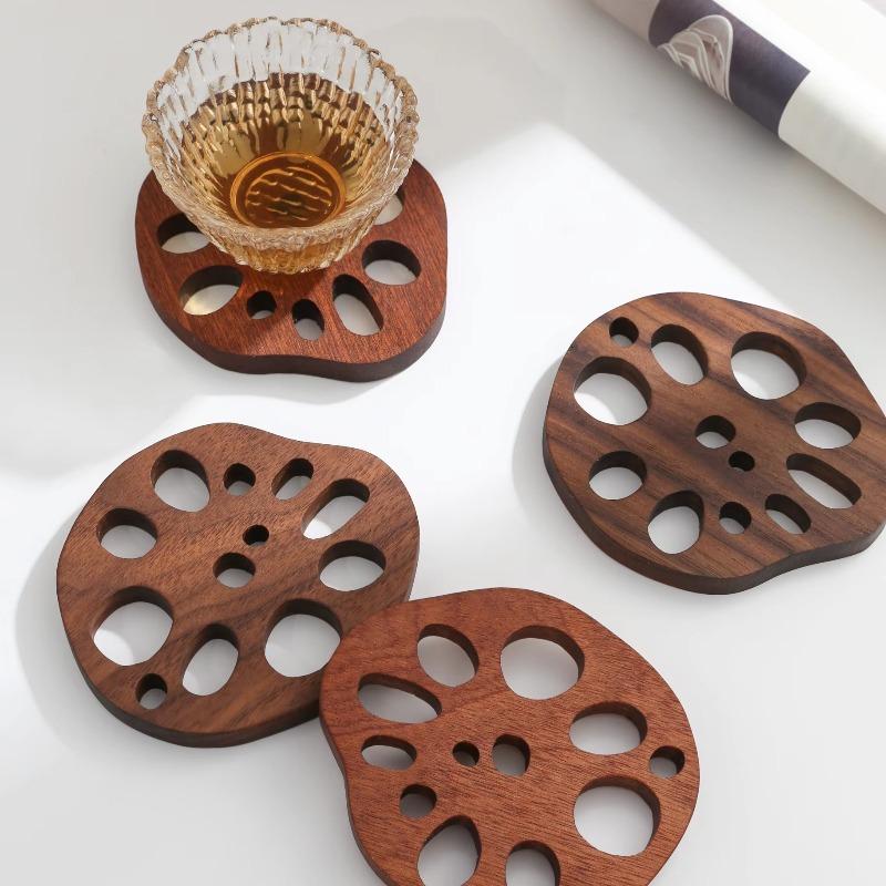 Wooden Lotus Root Water Coaster Household Coaster Wooden Coaster Dining Table Anti-scalding Heat Insulation Pad Solid Wood Lotus