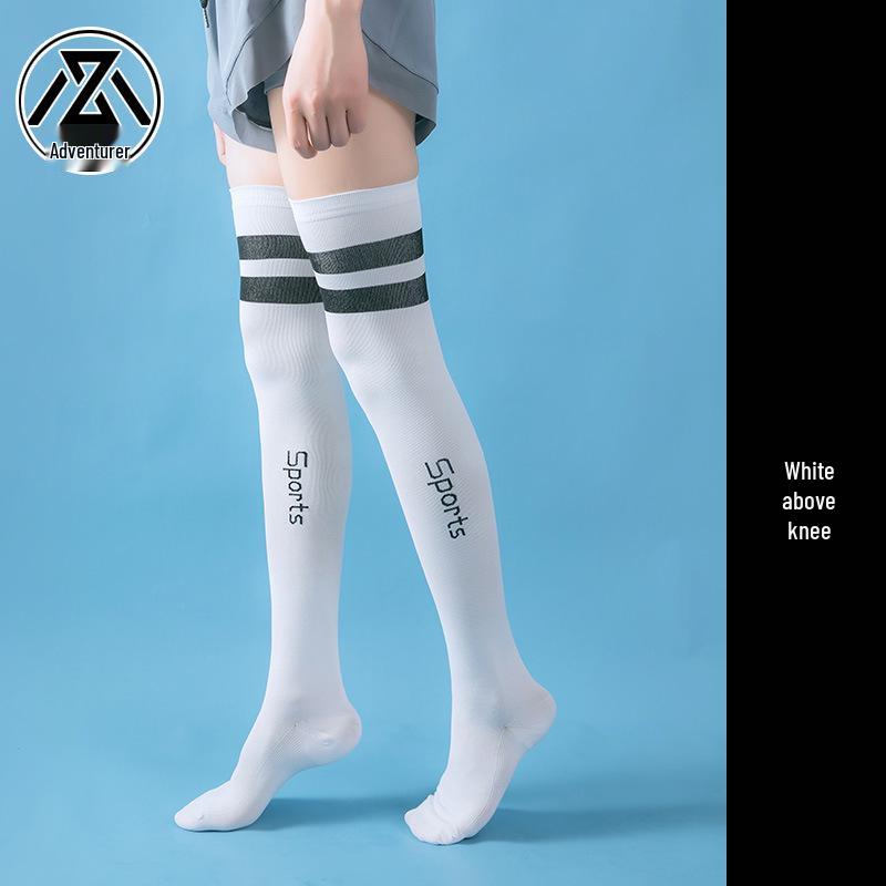 Meias de Compressão Acima do Joelho para Yoga, Aeróbica e Corrida - Design Elegante de Duas Listras