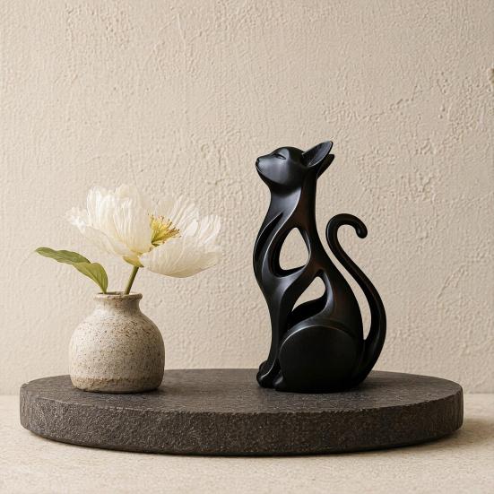 3D Printed Hollow Cat Figurine Modern Abstract Sitting Kitten Statue Artistic Animal Sculpture