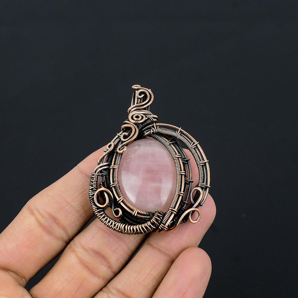 Rose Quartz Jewelry, 999 Copper Wire Wrapped Pendant Handmade Gemstone Jewelry, Gifts For Wife Brand New Pendant