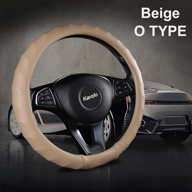Karcle 3D PU Leather Steering Wheel Cover 15 Inch O/D Type Great Grip Anti-Slip Design Four Seasons Auto Car Protection