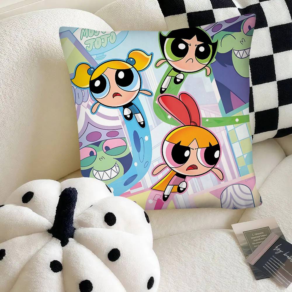 The Cartoon P-Powerpuffs Star Girls Pillow Case Square Pillow Bedroom Sofa Leisure Comfort Cushion Car Home Decoration