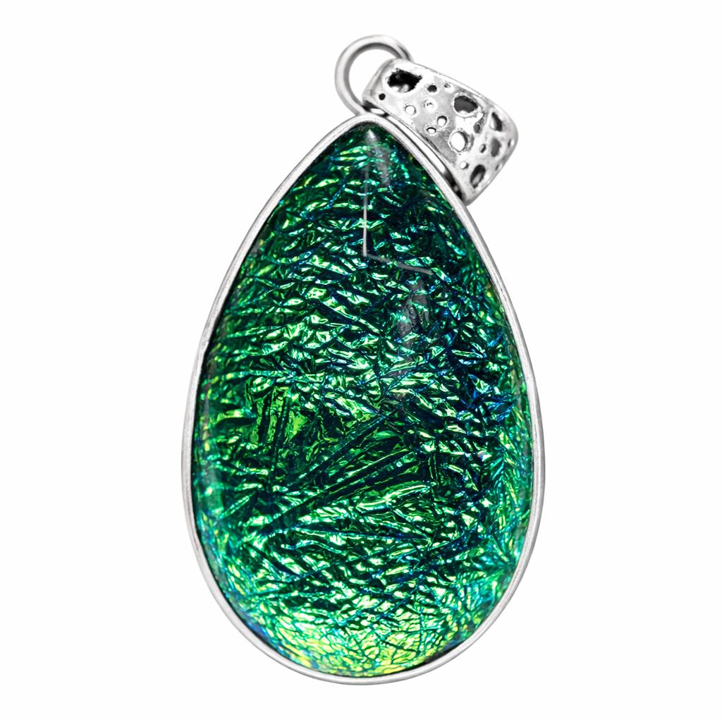 925 Sterling Silver Pendant 79 ct Pear Cut Lab-Created Ammolite Gems Gemstone Jewelry Gift
