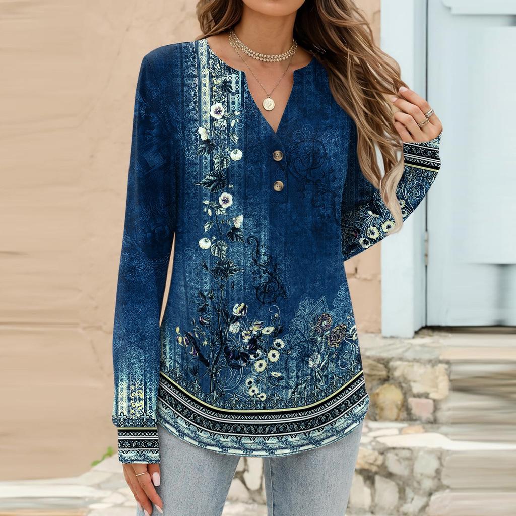 Women's Fashion Casual Printed Long Sleeve T-Shirt Pullover Top