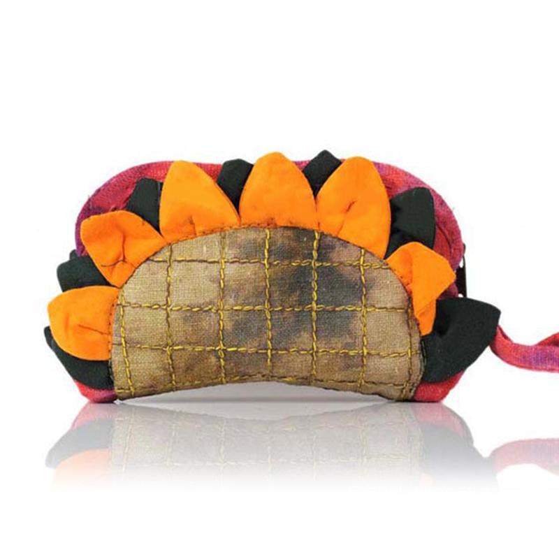 SCIONE Ethnic Style Tie-dyed Fabric Sunflower Coin Purse Love Flower Handbag Mini Coin Storage Bag