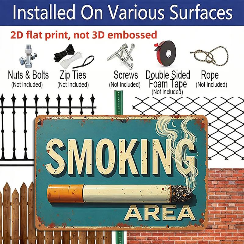 2D Flat 1pc Vintage Metal Sign for Smoking Area, Measuring 12X8 Inches - Features Rustic Teal Wall Art with A Distressed Look and Smoke Graphic