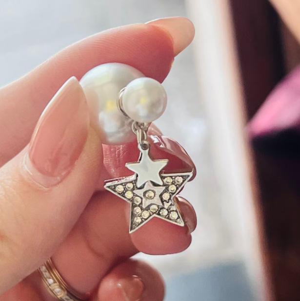 Silver Needle Diamond Star Pendant with Pearl Stud Earrings - Versatile High-End Jewelry