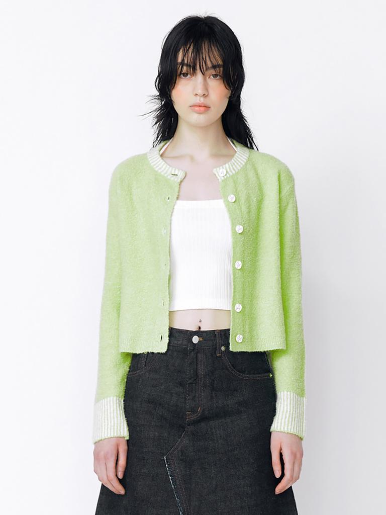 MEENDERI Boucle Knit Cardigan - Yellow Green