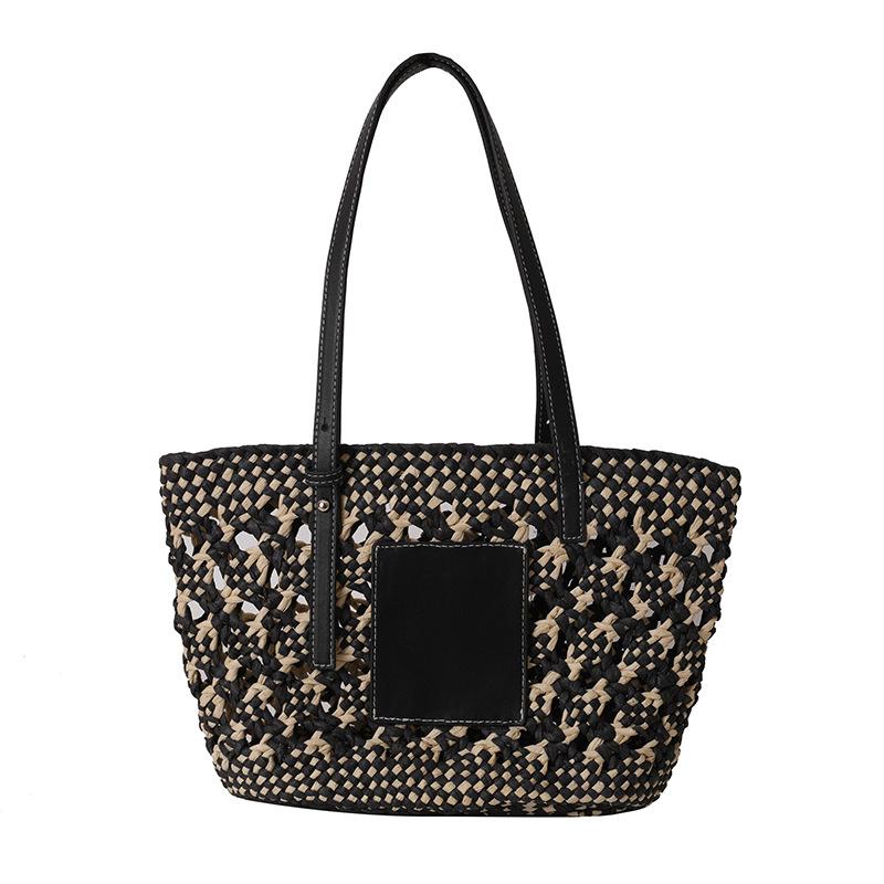 

2025 Summer Straw Beach Basket Bag Fashion Women Rattan Shoulder Bag Large Capacity Woven Hand-made Handbag Female Purse Totes чёрный