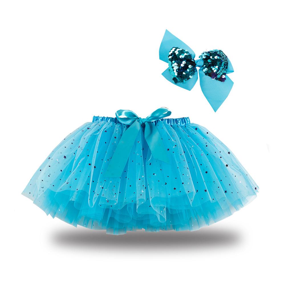 Girls' Star and Moon Mesh Tutu Skirt Set with Bow Hair Clips