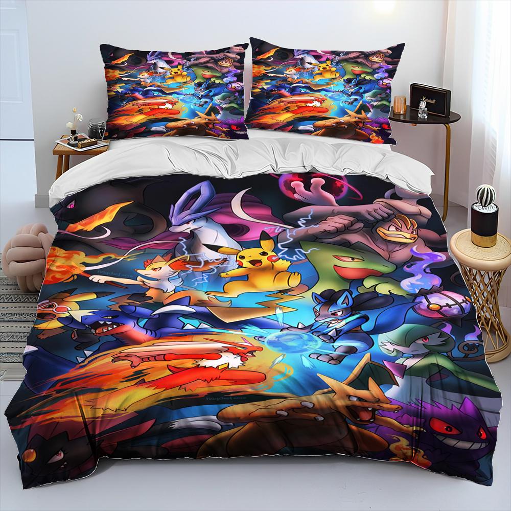 3D Cartoon Pikachu Pokemon Monster Bettdecke Bettwäsche Set Bettbezug Bett Set Steppdecke Bezug Kissenbezug Queen Bettwäsche Set Erwachsene Kinder