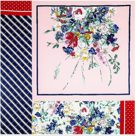 130cm Silk Square Scarf Women Large Shawls Matching Flowers Design Square Bandana Luxury Kerchief Scarf Female Foulards