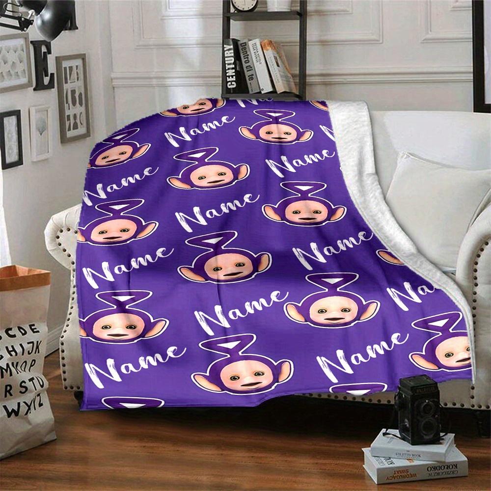 Teletubbies Purple Theme Blanket Personalized Name Soft Warm And Versatile For Sofa Bed Office And Travel Machine Washable Comfortable In All Seasons