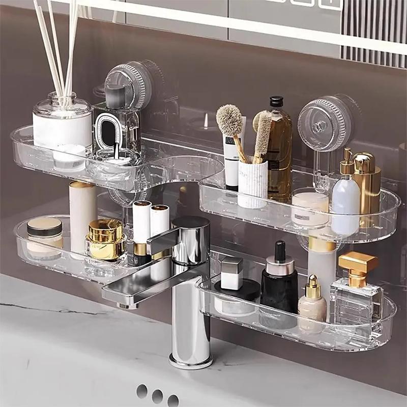 Wash Basin Suction Cup Rack Wall Mounted Punch-Free Storage Rack Detachable Washable Load-Bearing Rack Punch-Free Acrylic Shelf