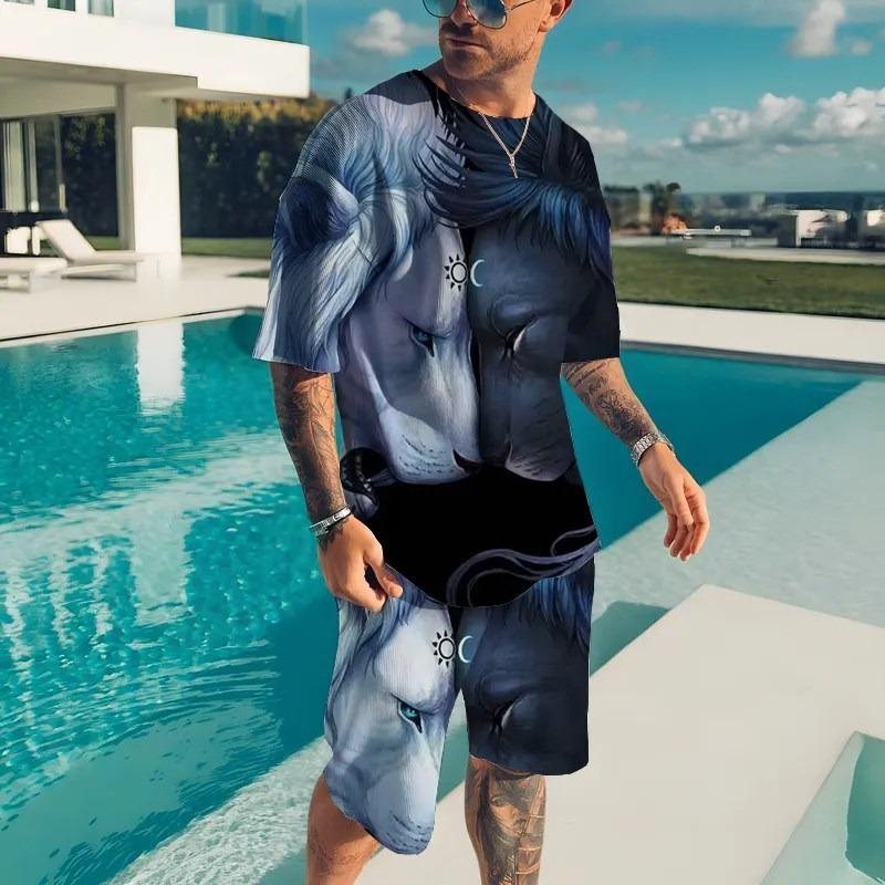 Summer New Men's Animal T-shirt Set 3D Printed Animal Pattern