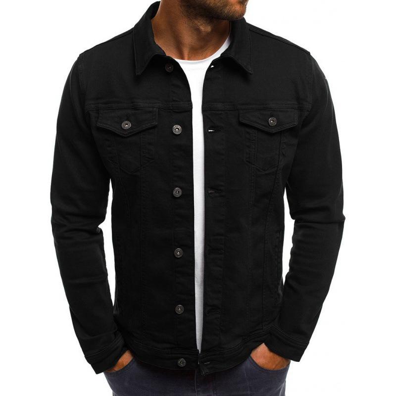 Men's European Denim Jacket: Slim Fit, Solid Color, Thick for Spring To Winter.