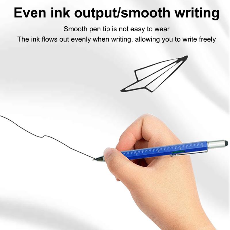 7 In 1 Multifunctional Pen Touch Screen Stylus Capacitive Pen With Screwdriver Ruler Levelgauge Refillable Ballpoint Pencil Tool