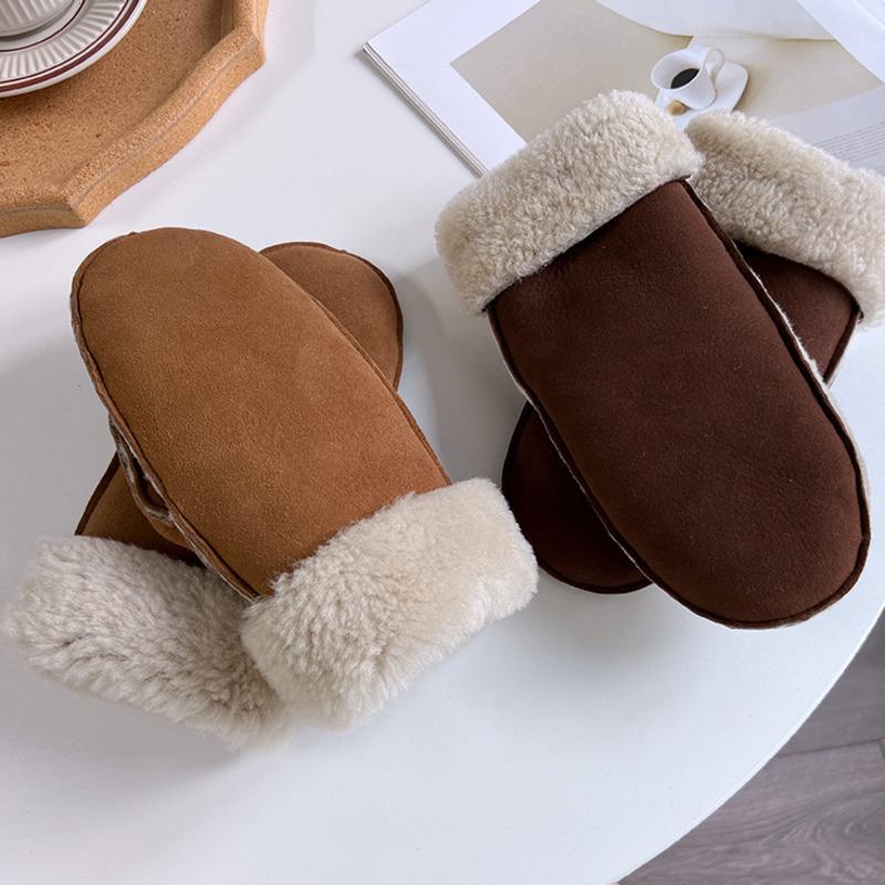 Genuine Leather Wool Gloves Women Leather Gloves Thickened Warm Windproof Cycling Gloves Buckskin Texture Sheepskin Gloves