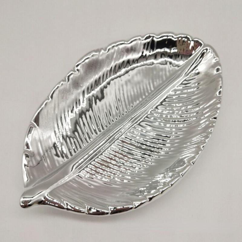 Ceramic Leaves Plate Tree Leaf Jewelry Snacks Dessert Silver Storage Tray Rose Gold Ceramics Jewelry Enamel Trinket Dish