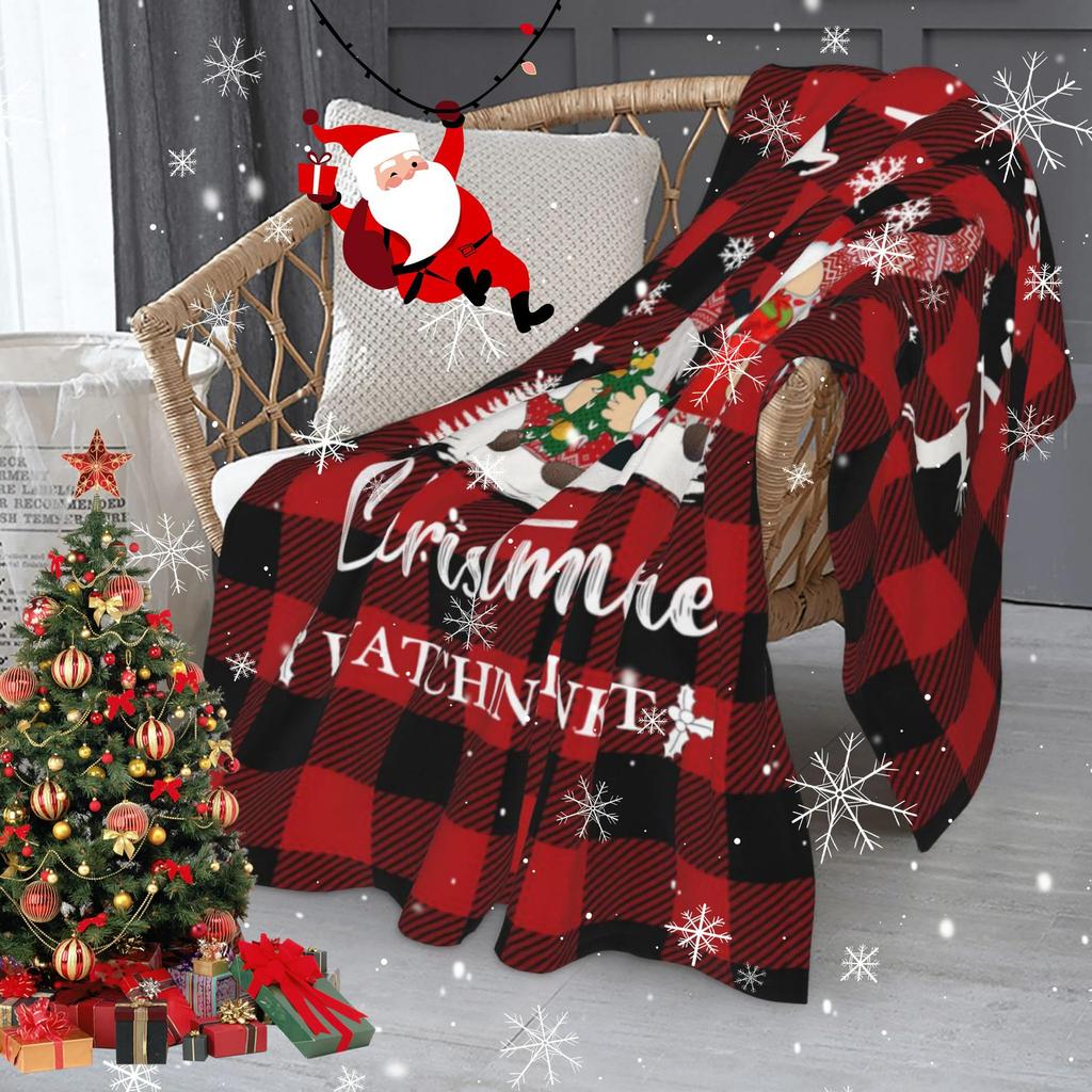 Christmas Elves Checkered pattern digitalprinted polyester velvet flannel cover blanket Fleece sofa cover blankets for beds