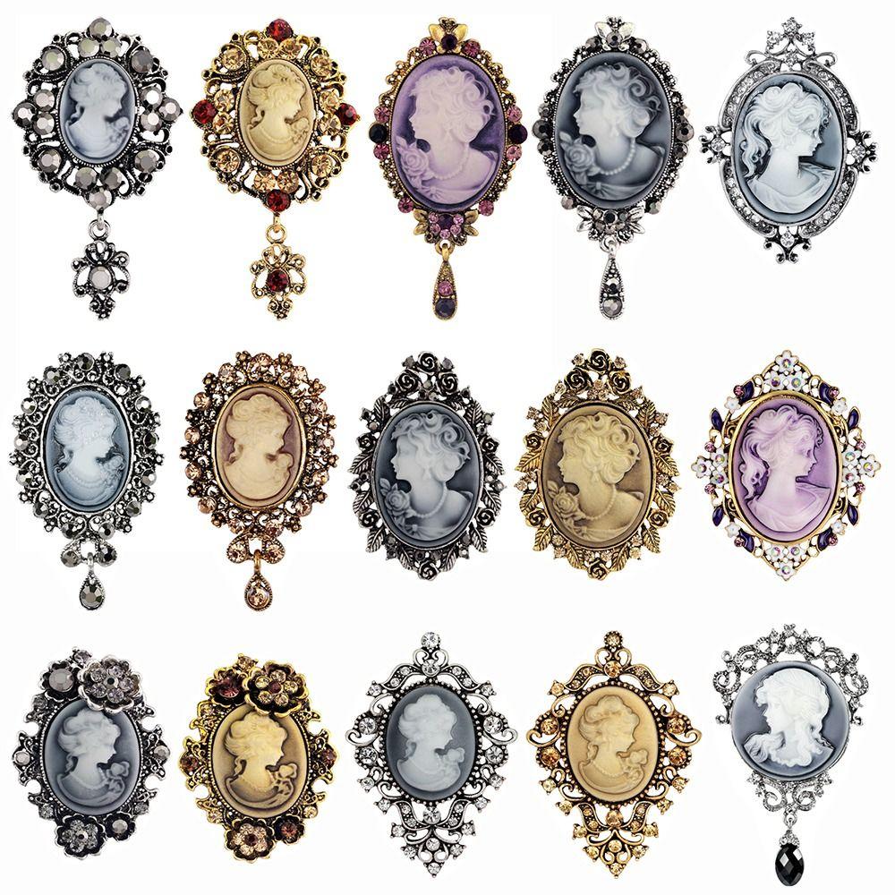 Vintage Style Cameo Brooches Crystal Rhinestones Queen's Cameo Brooch Clothing Decoration