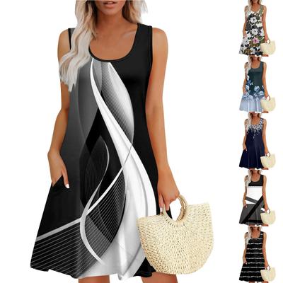 Womens Summer Dresses Loose U Neck Sleeveless Sundresses Dress With Pockets
