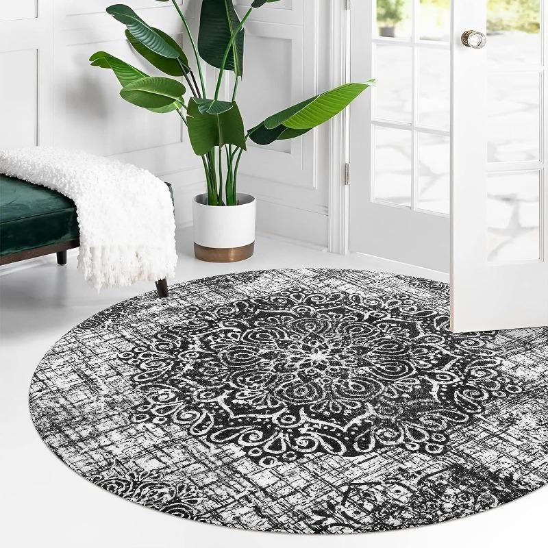 Bohemian Round Carpet Floral Design Anti-slip Floor Mat Home Decor Soft Area Rug for Living Room Bedroom Kitchen