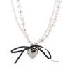  Light Luxury Niche Black Ribbon Love Pearl Clavicle Chain Women European Cross-border Elegant Dating Daily Neck Accessory Gift