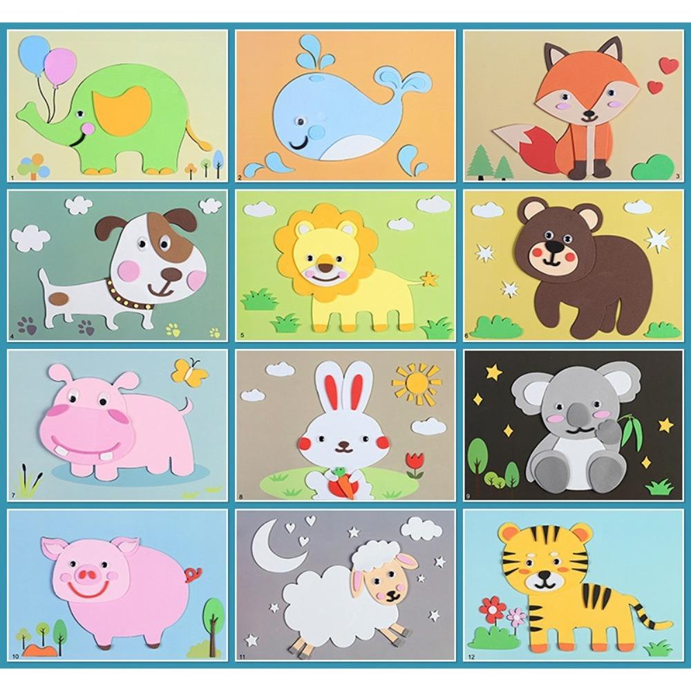 

12Pcs/Set Repeated Pasting 3D Handmade Stickers Colorful Cartoon DIY Sticker Kids Korean animal