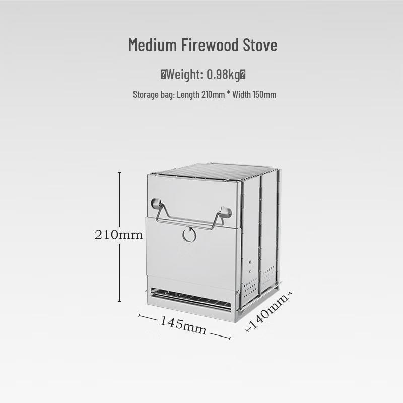 OEING Portable Stainless Steel Folding Wood Stove 145x140x210mm