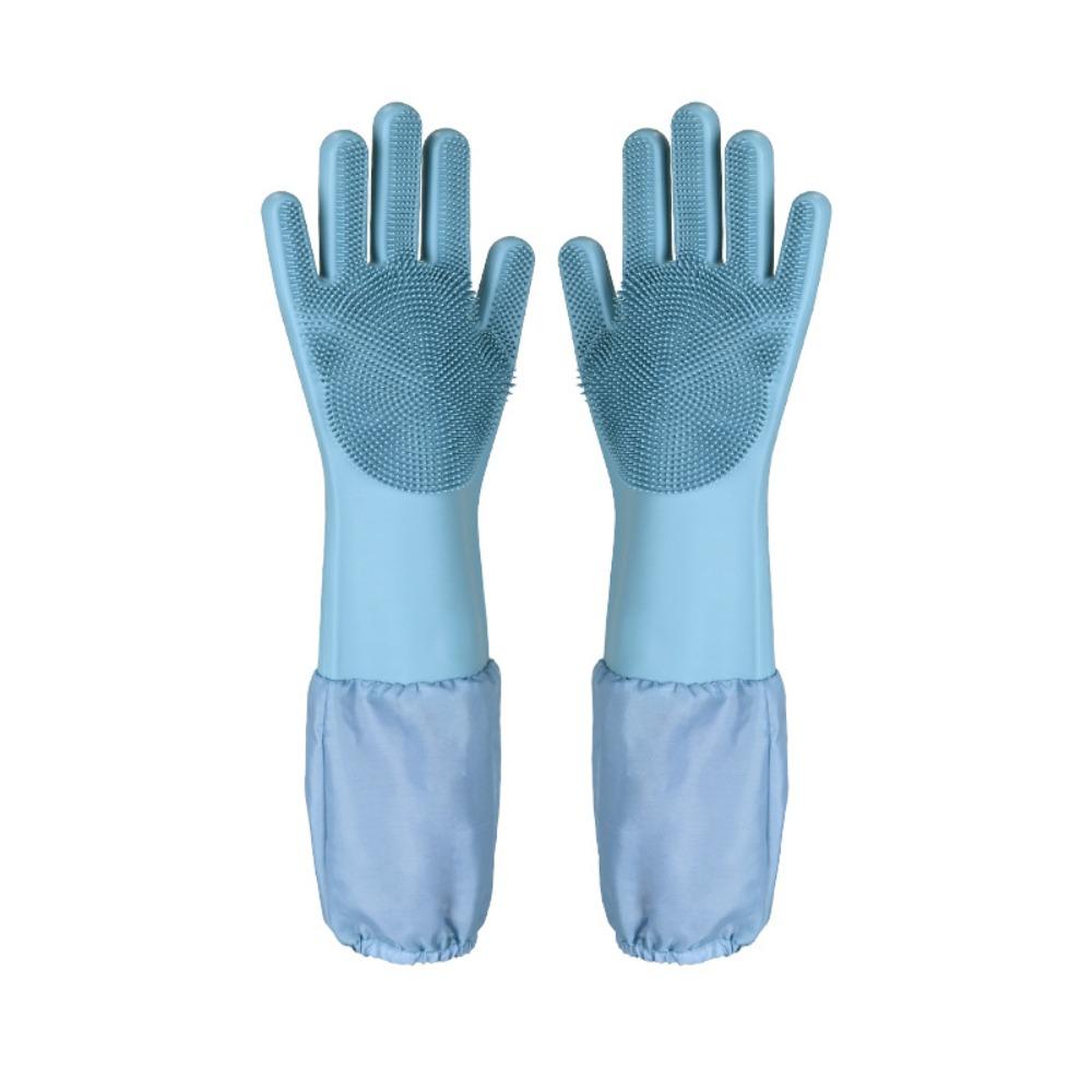 

1 Pair Scrub Design Pet Bathing Glove Extended Sleeve Hair Removal Gloves for Dog Cat светло-синий