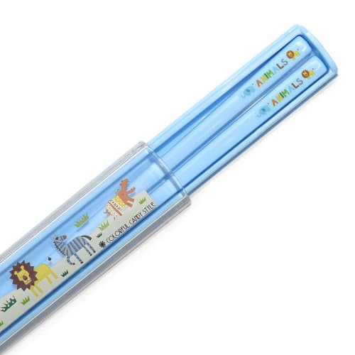 COLORFUL CANDY STYLE Chopsticks and Chopstick Case Set for Boys, Sliding Design, Non-Slip, Dishwasher Safe, 16.5cm, Animal March Across the Savannah,