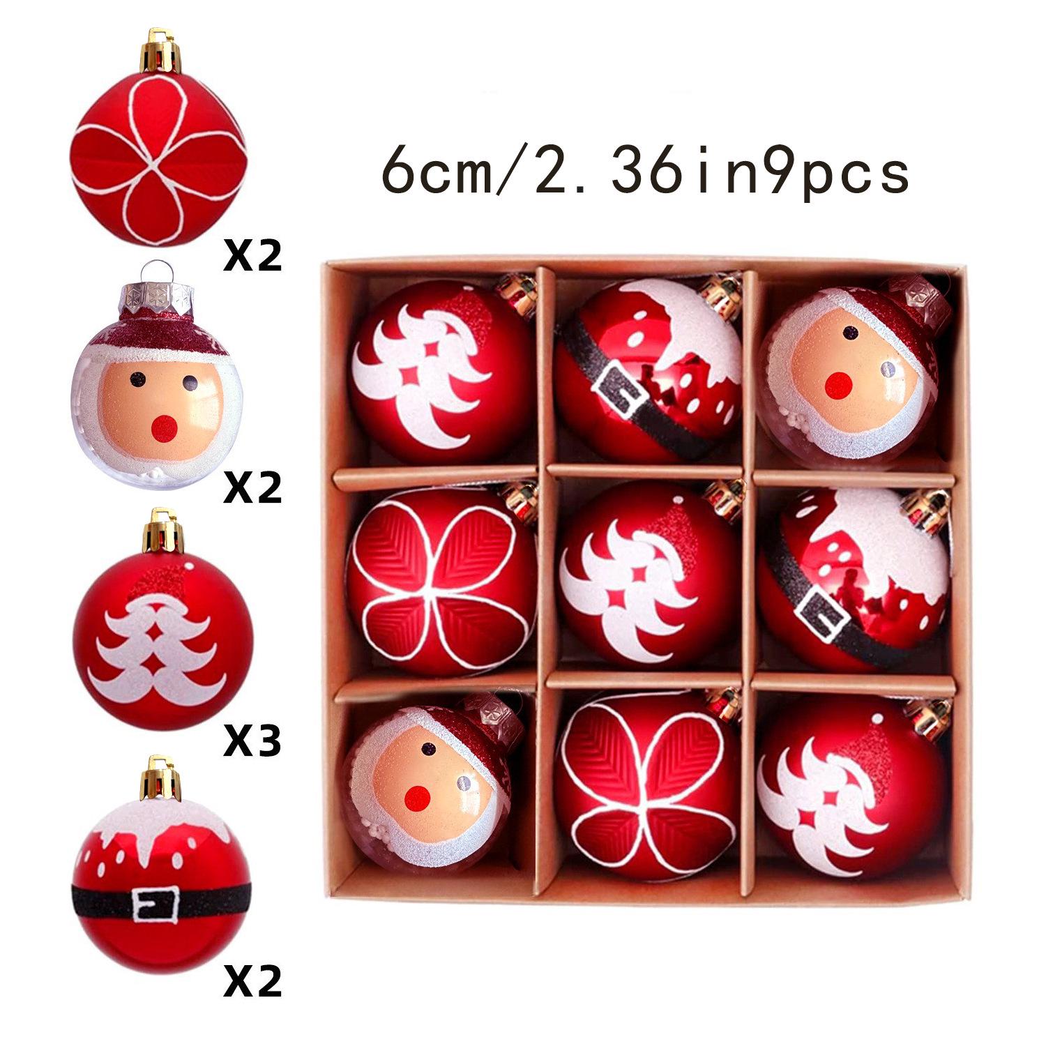 6cm 9-Piece Christmas Decoration Set: Painted Transparent Plastic Ornaments with Tree & Santa Designs 6cm 9-piece Set