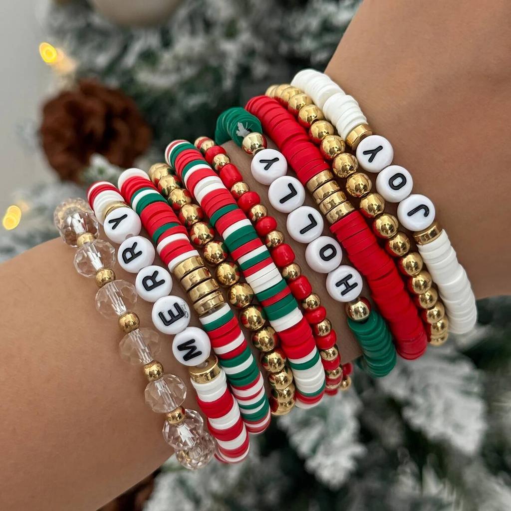 SHIXIN Cute Christmas Series Tree Snowflake Snowman Pendant Bracelet Set Women Adjustable Crystal Bead Chain Rope Chain Bracelet